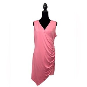 Gracyoga Classic & Comfy Asymmetrical Sleeveless Ruched Pink Dress Size-XXL NWT